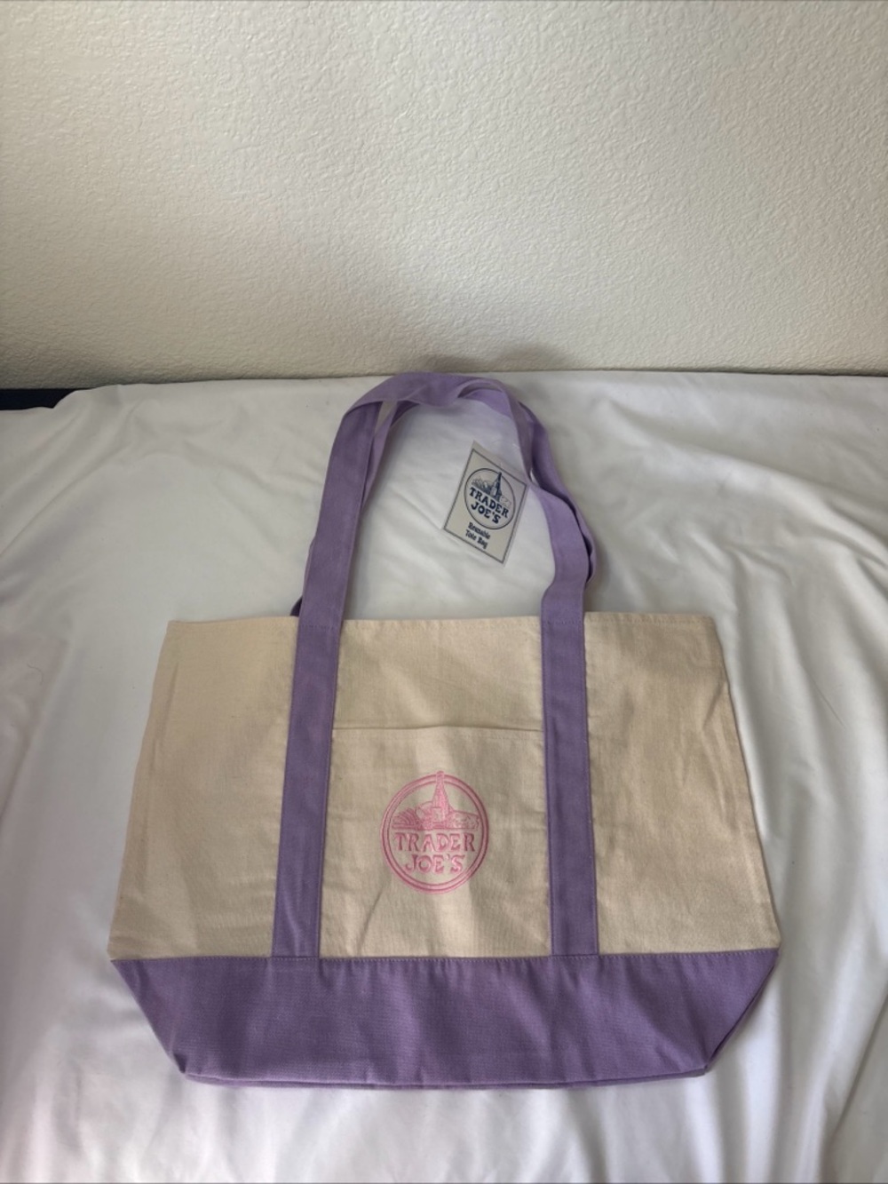 Cream and Lavender Canvas Tote Bag